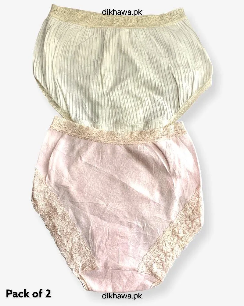 Pack of 2 Imported Stocklot Branded Cotton Panty Stretchable Cotton Lace Panty 2021