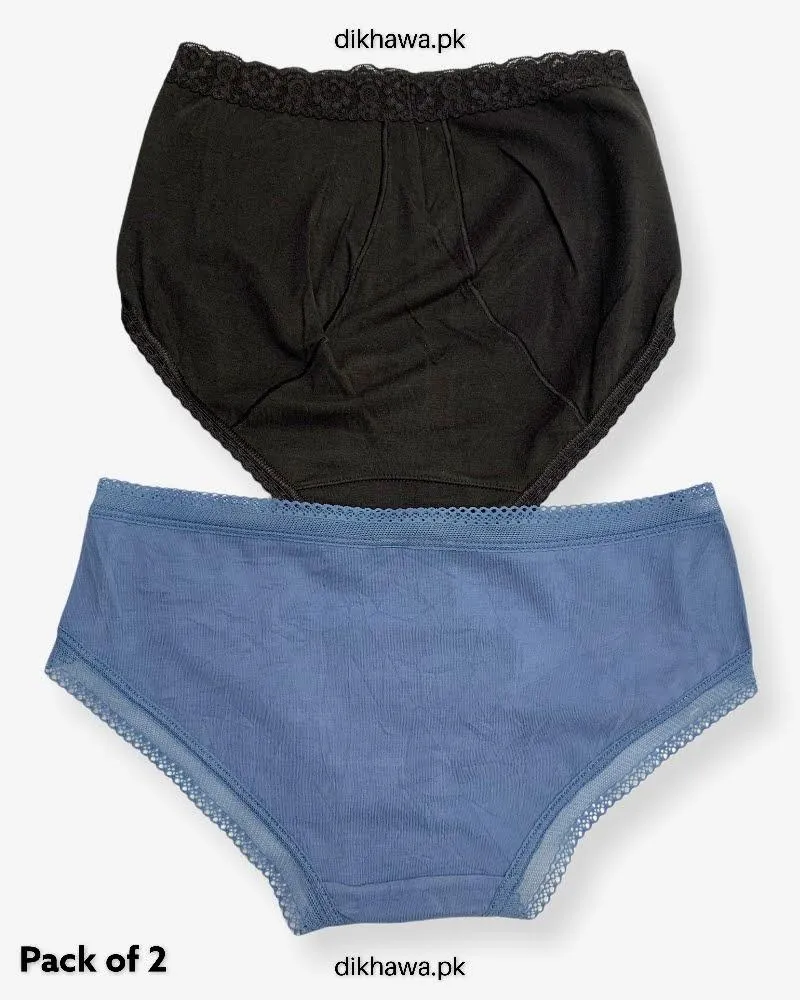 Pack of 2 Imported Stocklot Branded Cotton Panty Stretchable Cotton Lace Panty 2021