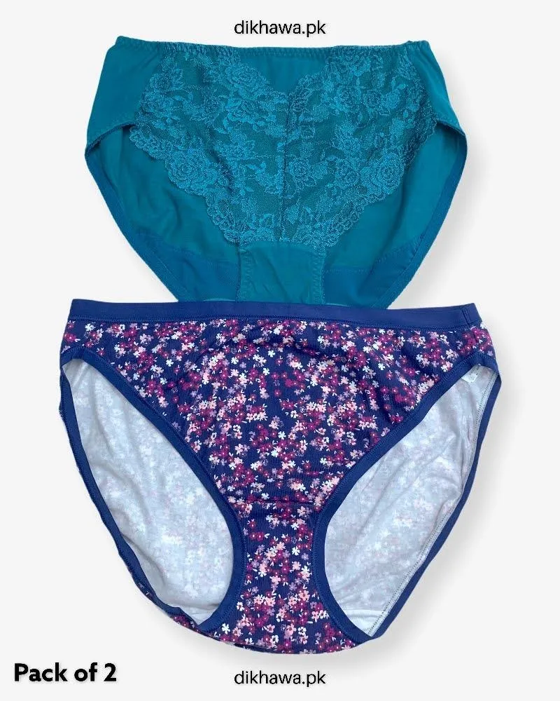 Pack of 2 Imported Stocklot Branded Cotton Panty Stretchable Cotton Lace Panty 2021