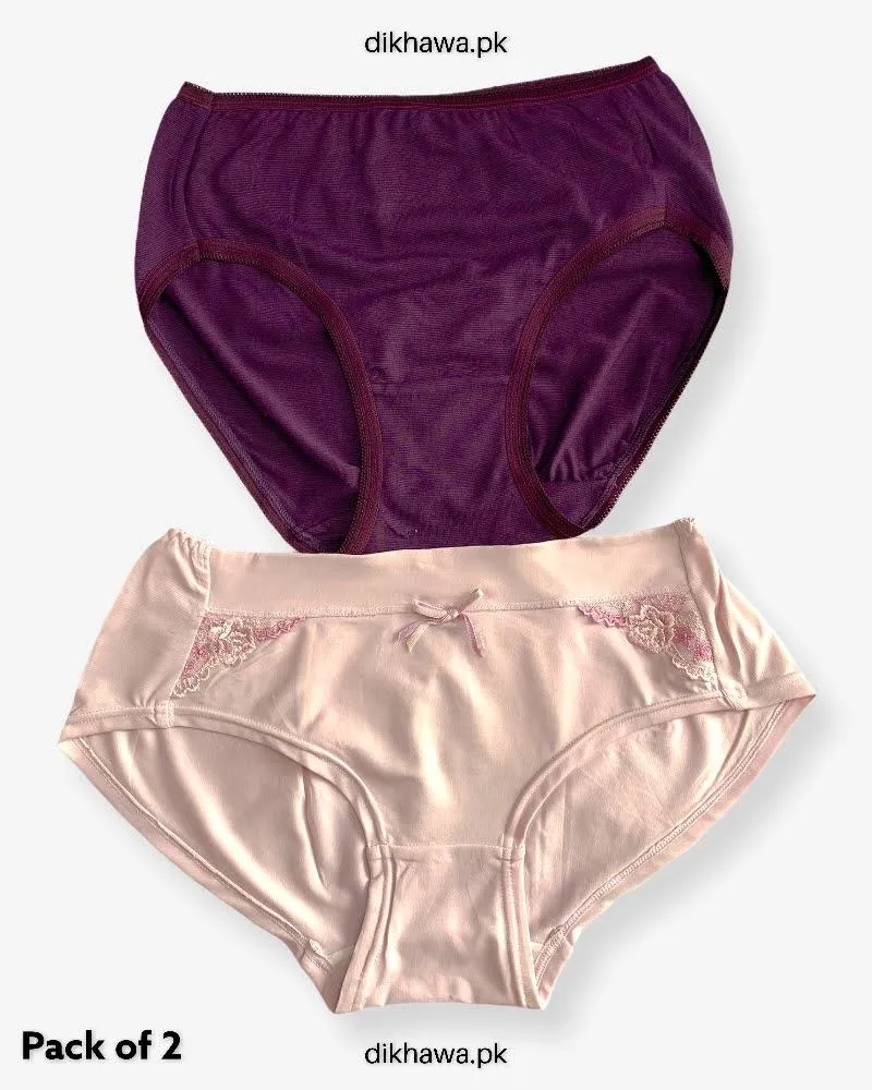 Pack of 2 Imported Stocklot Branded Cotton Panty Stretchable Cotton Lace Panty 2021