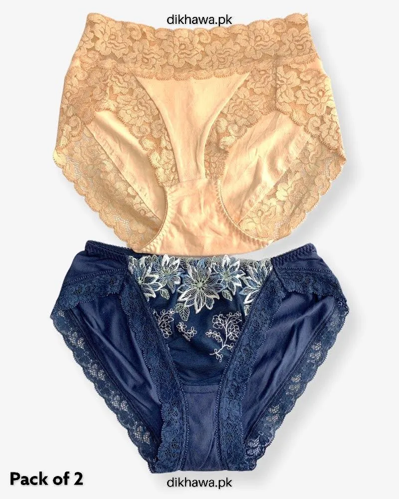 Pack of 2 Imported Stocklot Branded Cotton Panty Stretchable Cotton Lace Panty 2021
