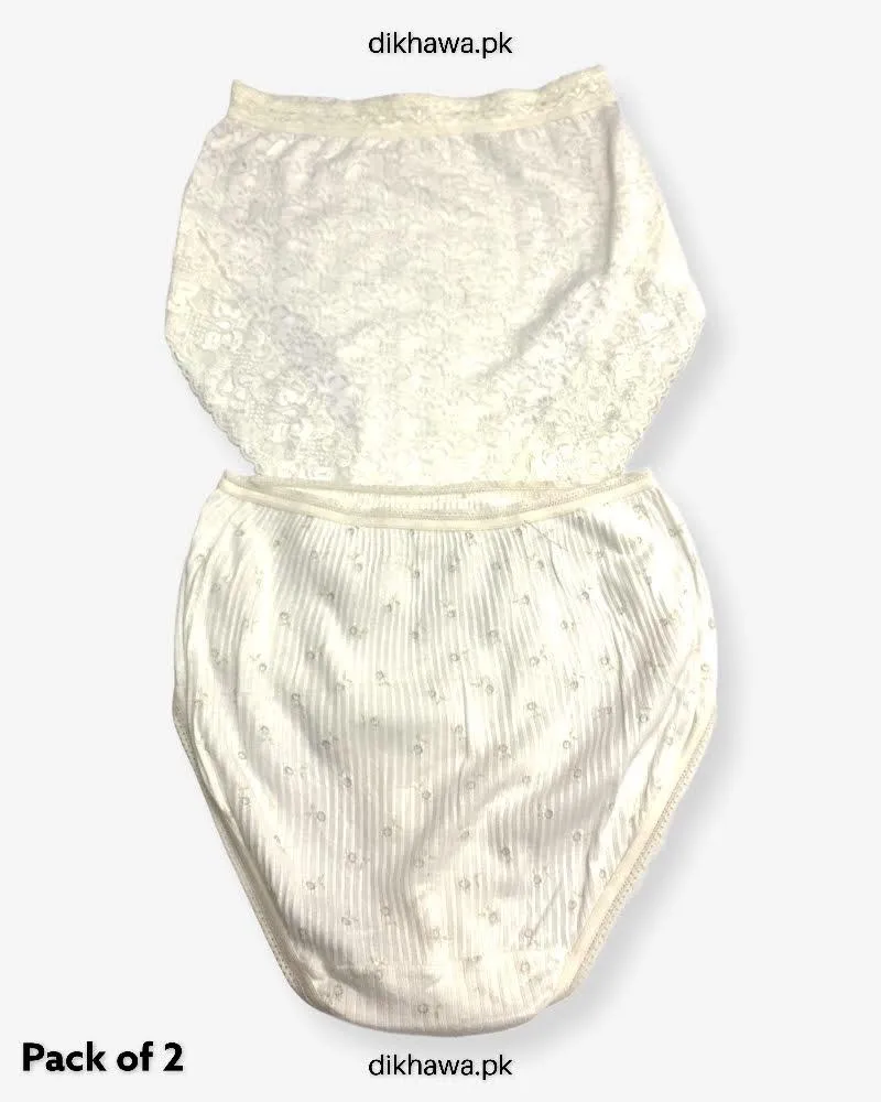 Pack of 2 Imported Stocklot Branded Cotton Panty Stretchable Cotton Lace Panty 2021