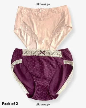 Pack of 2 Imported Stocklot Branded Cotton Panty Stretchable Cotton Lace Panty 2021