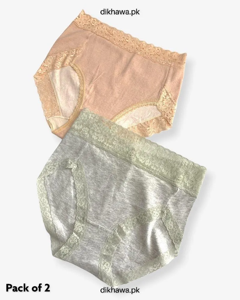 Pack of 2 Imported Stocklot Branded Cotton Panty Stretchable Cotton Lace Panty 2021