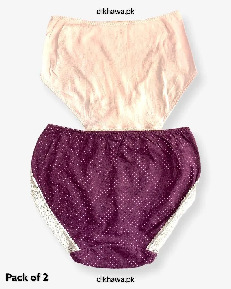 Pack of 2 Imported Stocklot Branded Cotton Panty Stretchable Cotton Lace Panty 2021