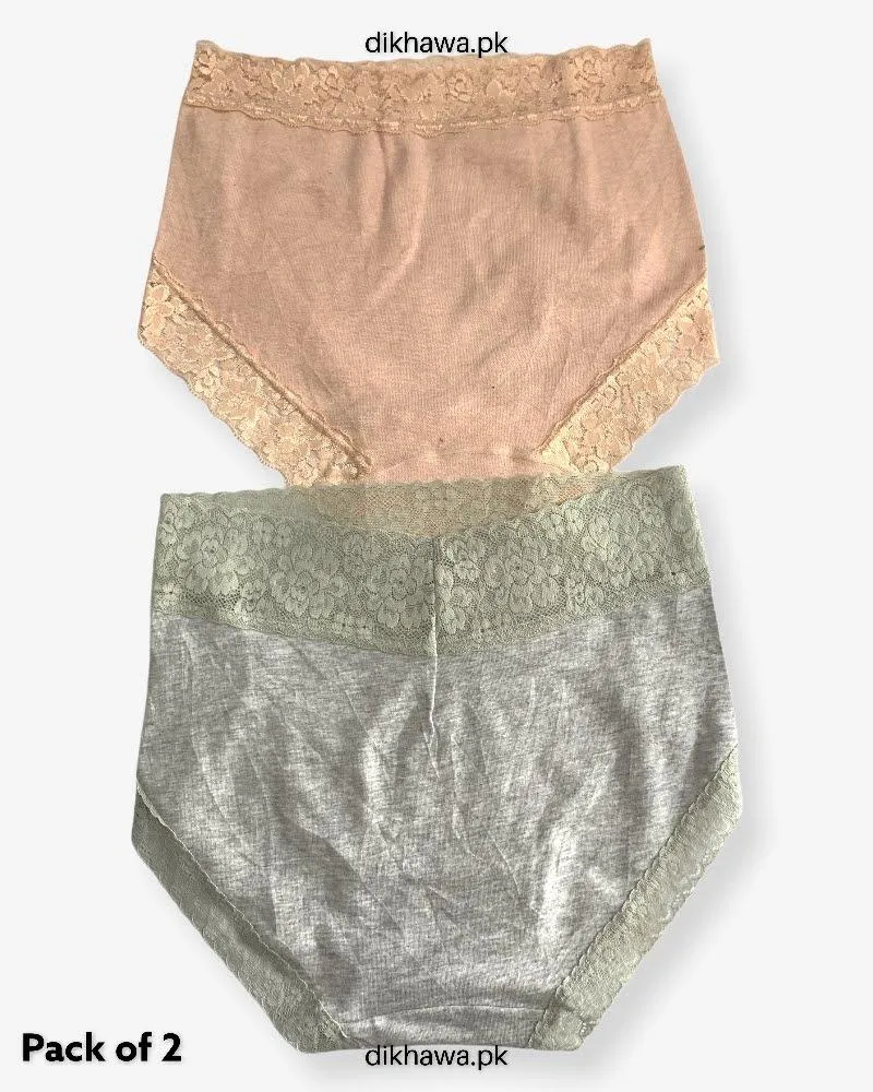 Pack of 2 Imported Stocklot Branded Cotton Panty Stretchable Cotton Lace Panty 2021