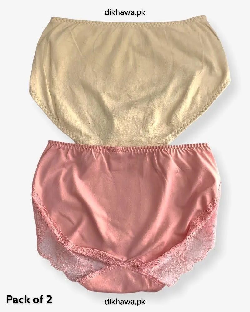 Pack of 2 Imported Stocklot Branded Cotton Panty Stretchable Cotton Lace Panty 2021