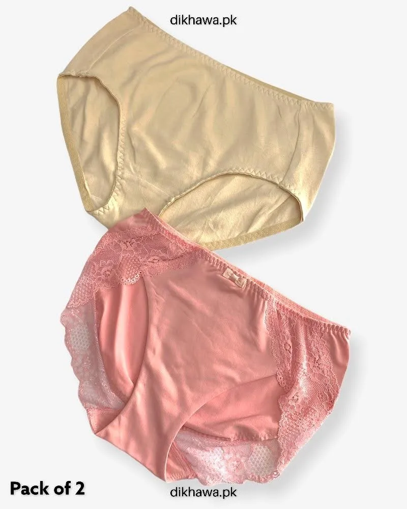 Pack of 2 Imported Stocklot Branded Cotton Panty Stretchable Cotton Lace Panty 2021