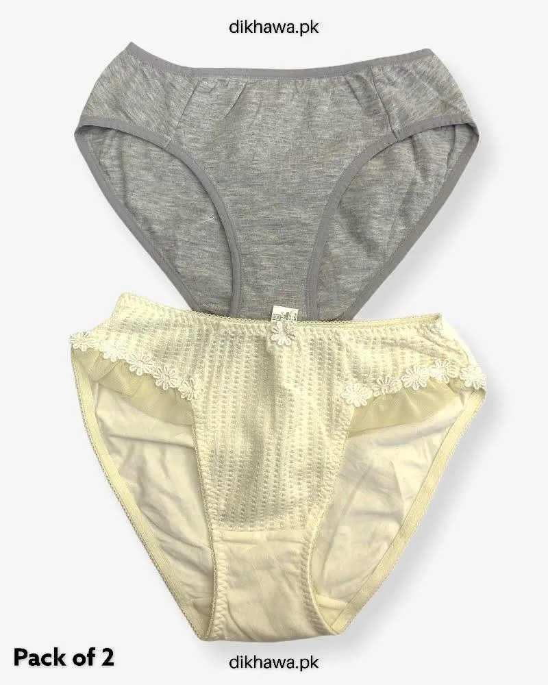 Pack of 2 Imported Stocklot Branded Cotton Panty Stretchable Cotton Lace Panty 2021