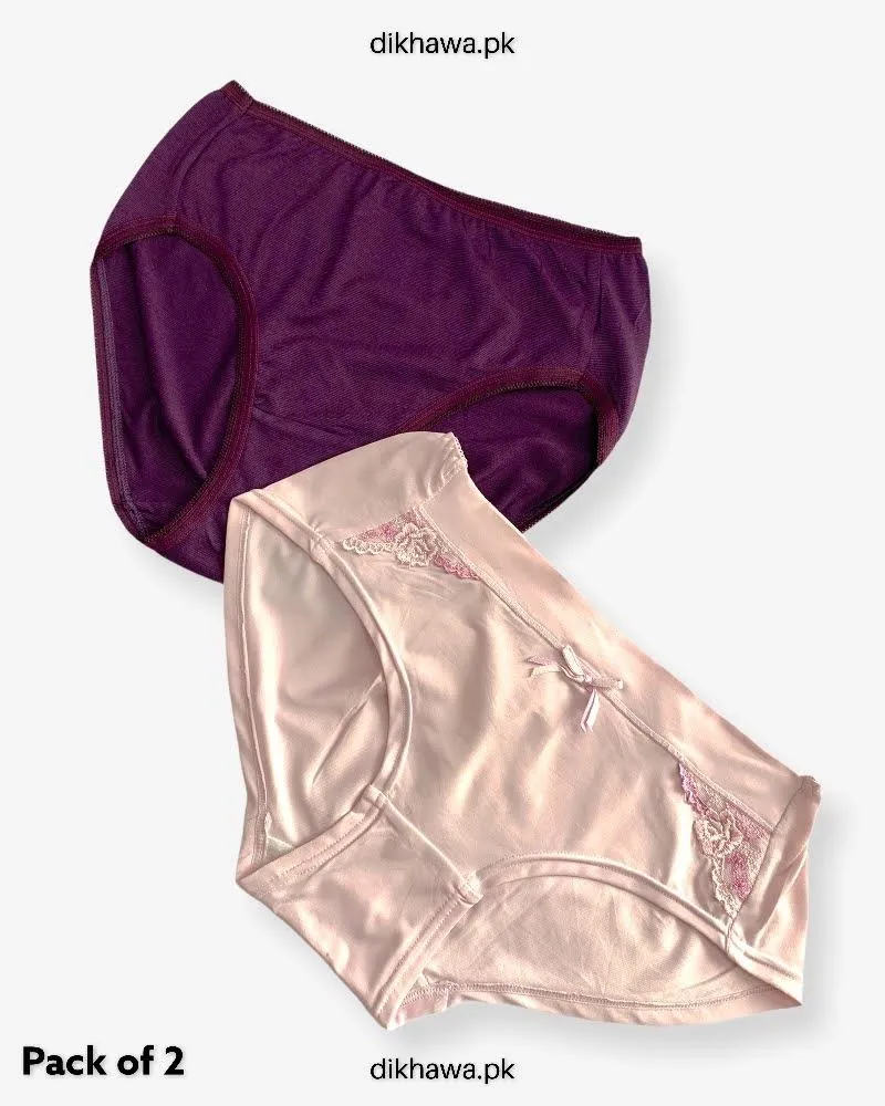 Pack of 2 Imported Stocklot Branded Cotton Panty Stretchable Cotton Lace Panty 2021
