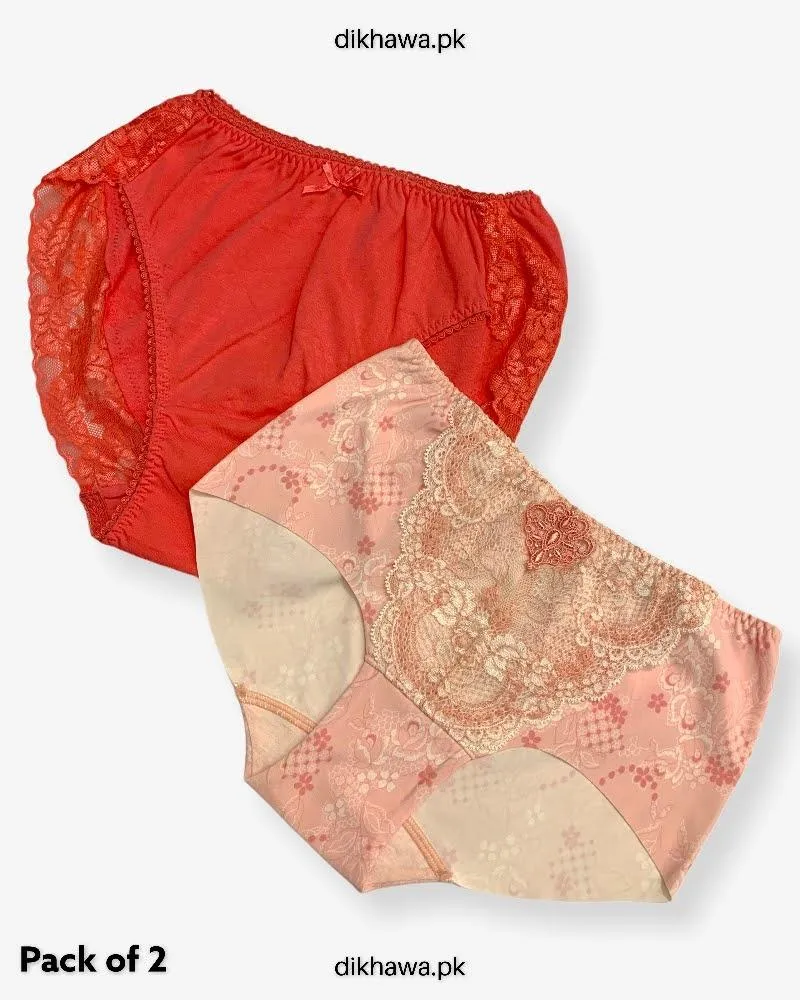 Pack of 2 Imported Stocklot Branded Net Panty Stretchable Lace Panty 2021