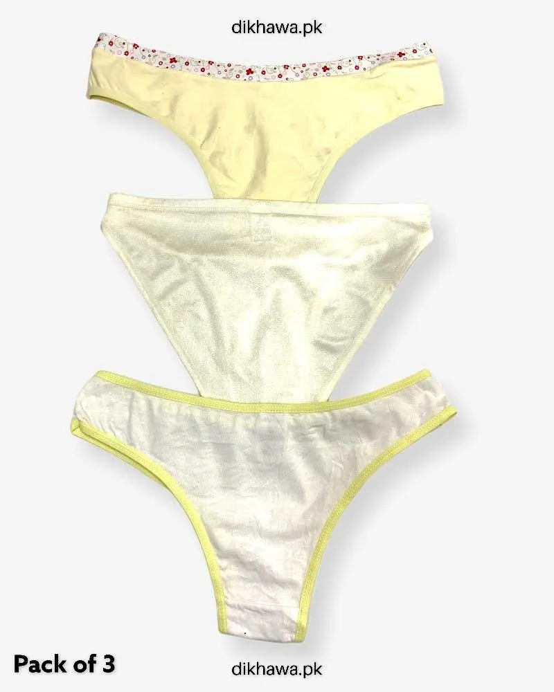 Pack of 3 Imported Stocklot Branded Cotton Lace Panty Stretchable Cotton Thong Panty 2021