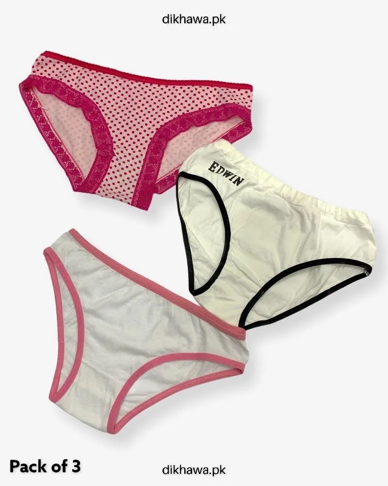 Pack of 3 Imported Stocklot Branded Cotton Lace Panty Stretchable Cotton Thong Panty 2021