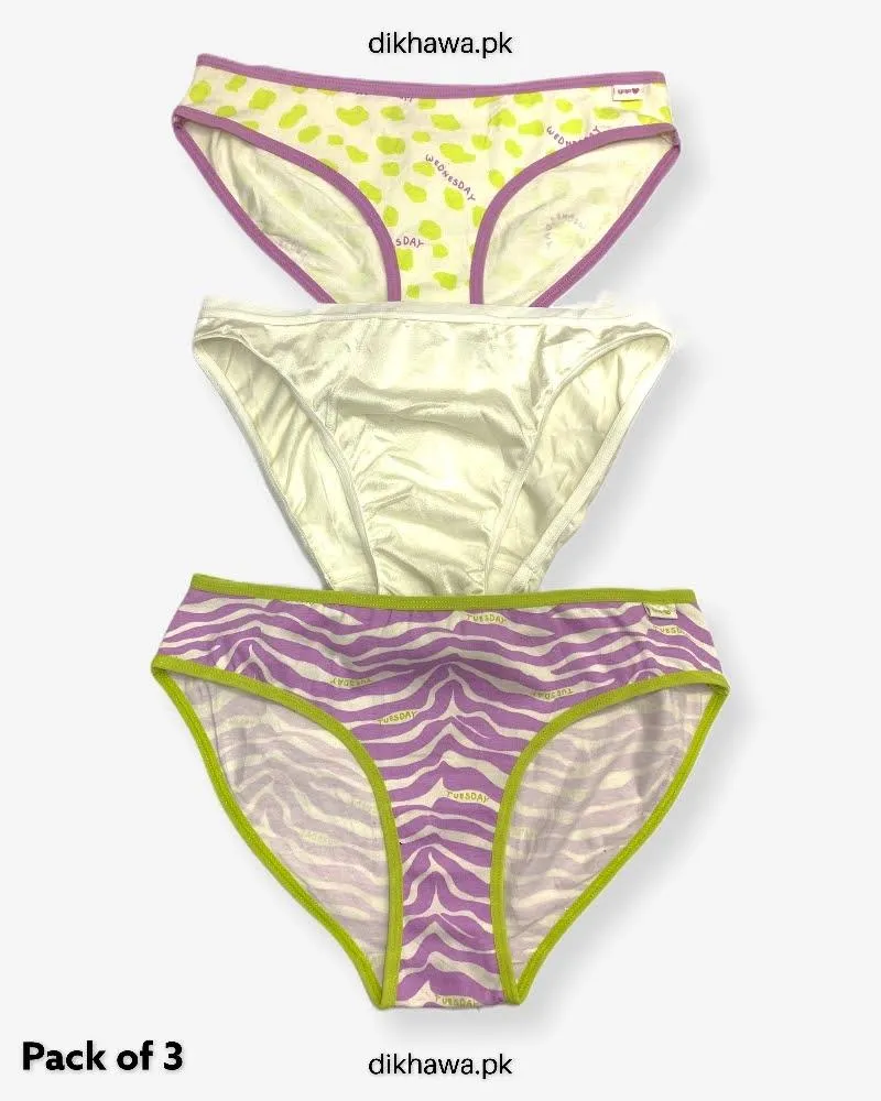 Pack of 3 Imported Stocklot Branded Cotton Lace Panty Stretchable Cotton Thong Panty 2021