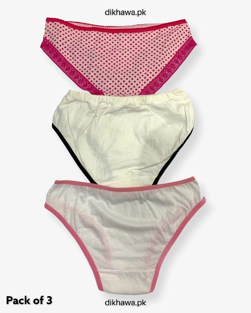 Pack of 3 Imported Stocklot Branded Cotton Lace Panty Stretchable Cotton Thong Panty 2021