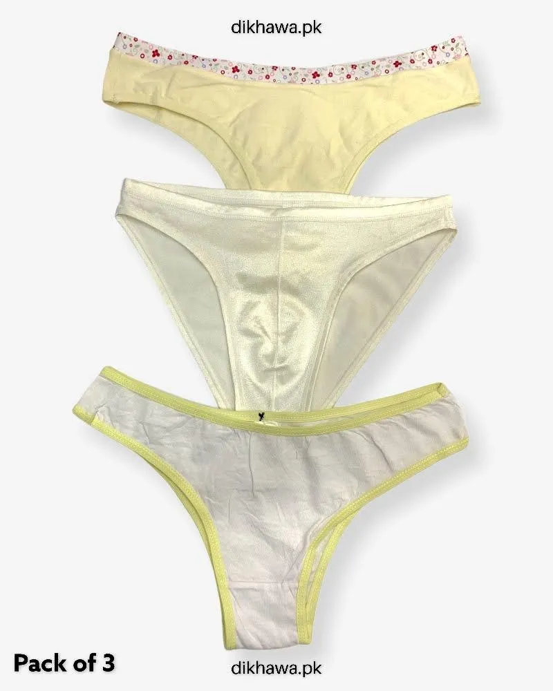 Pack of 3 Imported Stocklot Branded Cotton Lace Panty Stretchable Cotton Thong Panty 2021