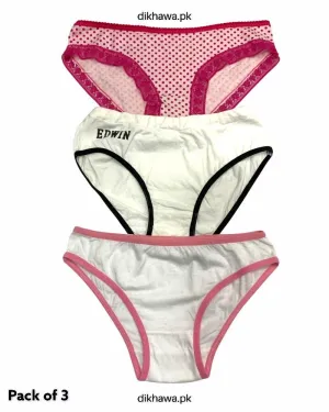 Pack of 3 Imported Stocklot Branded Cotton Lace Panty Stretchable Cotton Thong Panty 2021
