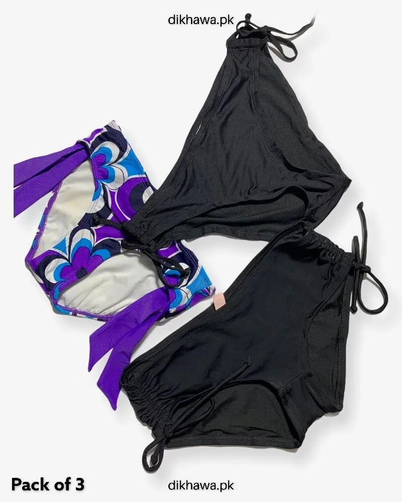 Pack of 3 Imported Stocklot Branded Jersey Panty Bikini Style Sexy Thong Panty Swimwear Panty