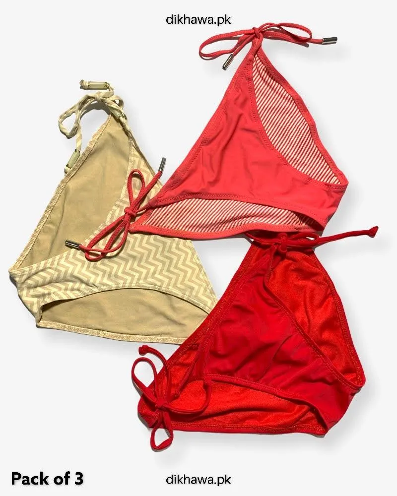 Pack of 3 Imported Stocklot Branded Jersey Panty Bikini Style Sexy Thong Panty Swimwear Panty
