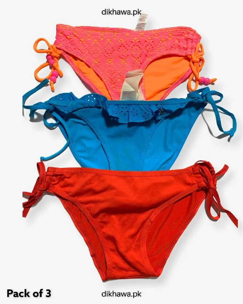 Pack of 3 Imported Stocklot Branded Jersey Panty Bikini Style Sexy Thong Panty Swimwear Panty