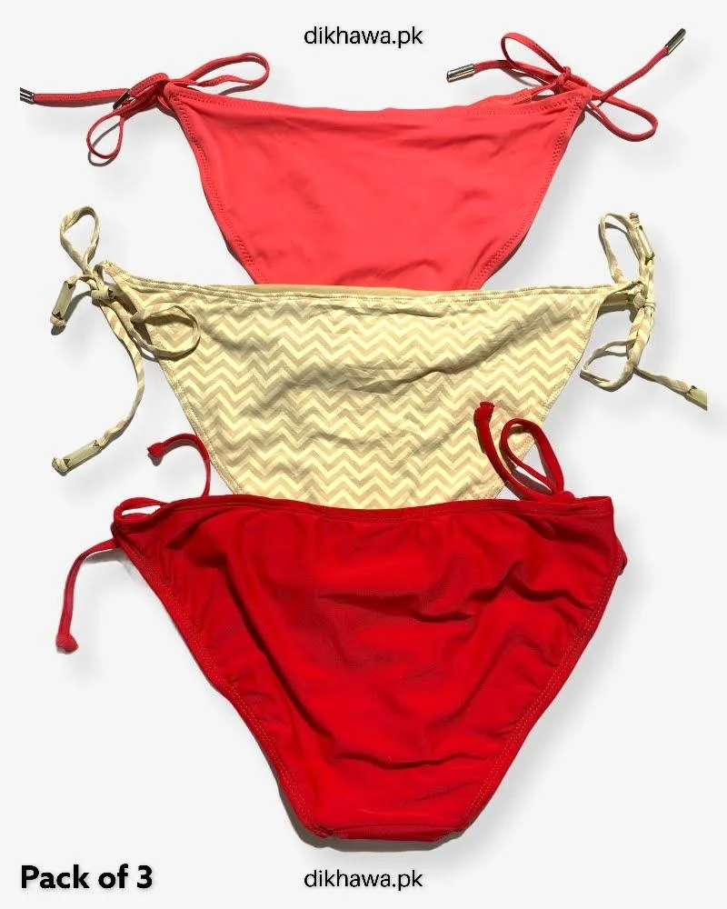 Pack of 3 Imported Stocklot Branded Jersey Panty Bikini Style Sexy Thong Panty Swimwear Panty