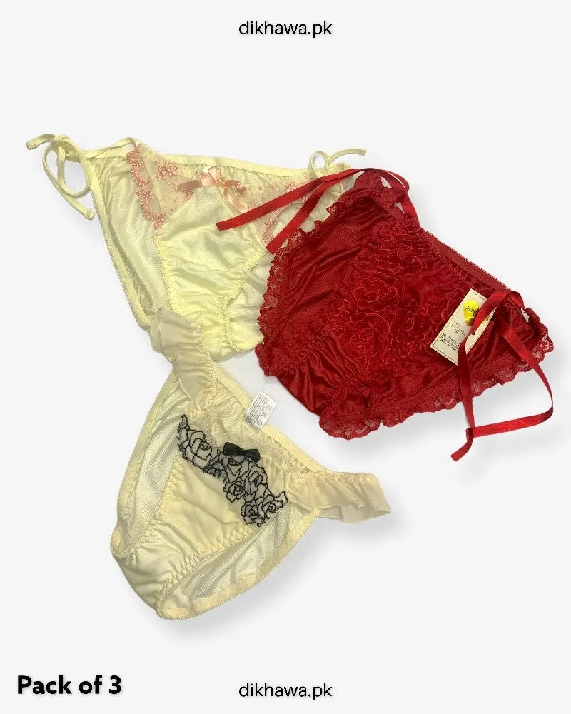 Pack of 3 Imported Stocklot Branded Net Panty Bikini Style Sexy Thong Panty