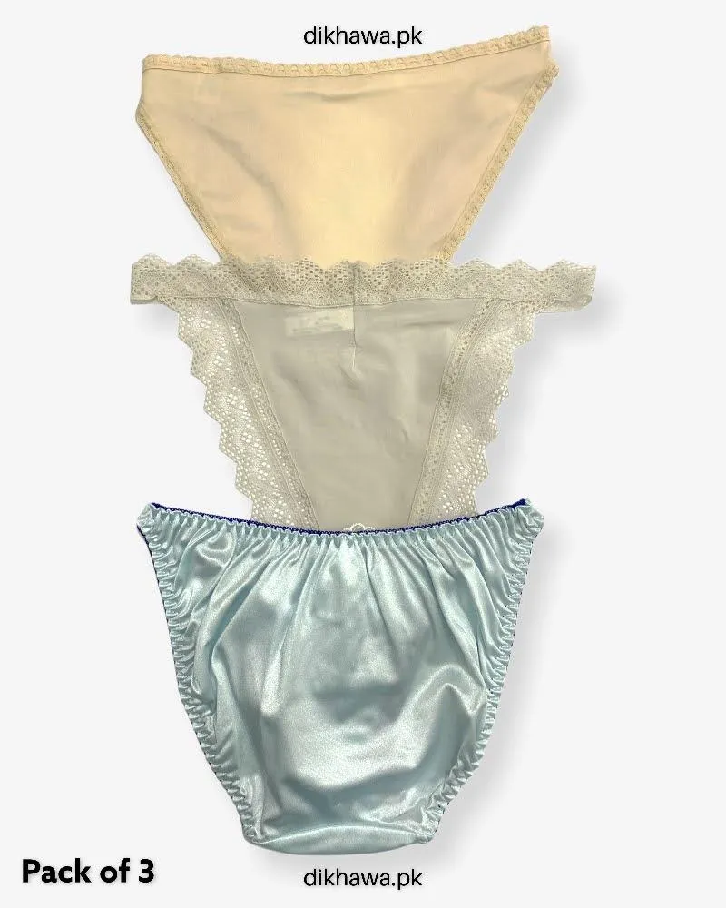 Pack of 3 Imported Stocklot Branded Net Panty Bikini Style Sexy Thong Panty