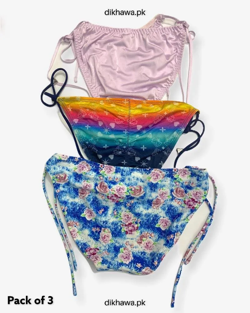 Pack of 3 Imported Stocklot Branded Net Panty Bikini Style Sexy Thong Panty