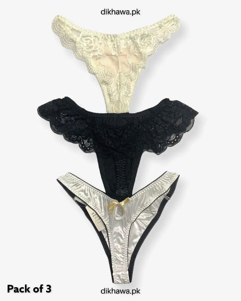 Pack of 3 Imported Stocklot Branded Net Panty Bikini Style Sexy Thong Panty