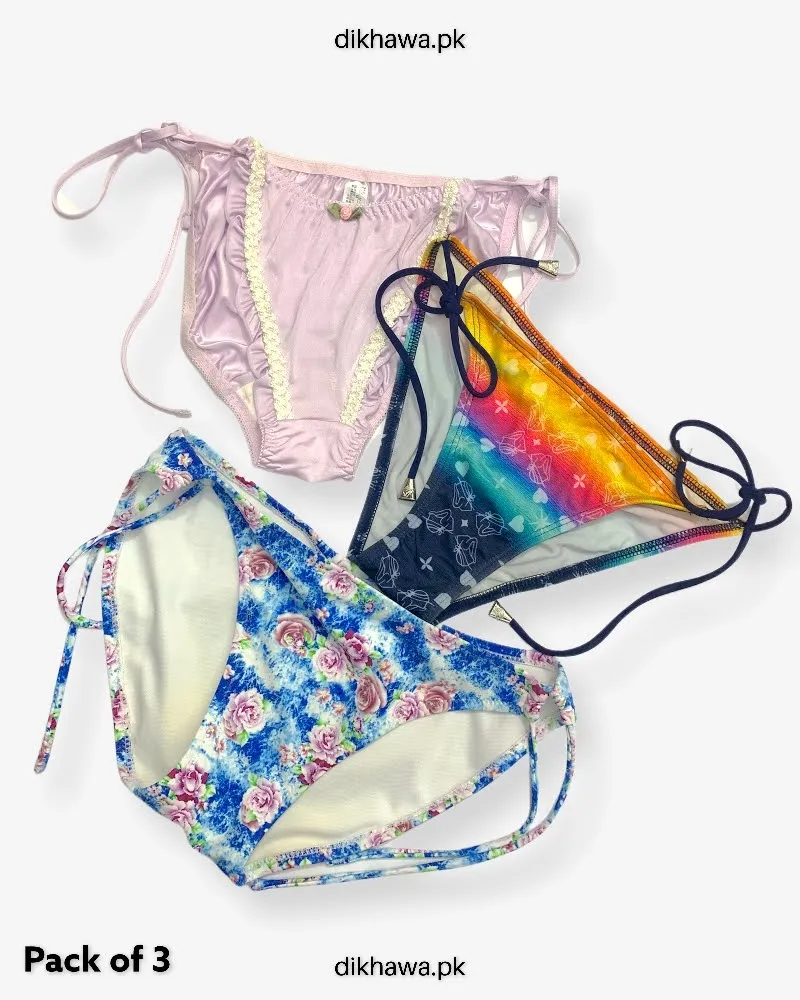 Pack of 3 Imported Stocklot Branded Net Panty Bikini Style Sexy Thong Panty