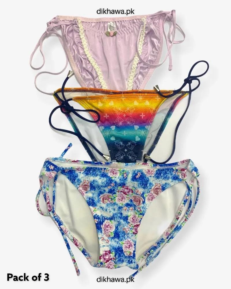 Pack of 3 Imported Stocklot Branded Net Panty Bikini Style Sexy Thong Panty