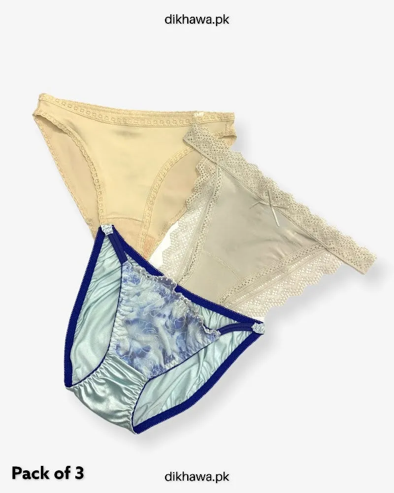 Pack of 3 Imported Stocklot Branded Net Panty Bikini Style Sexy Thong Panty