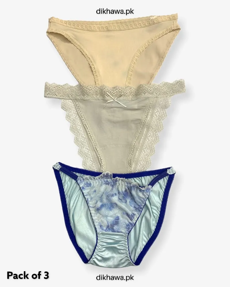 Pack of 3 Imported Stocklot Branded Net Panty Bikini Style Sexy Thong Panty