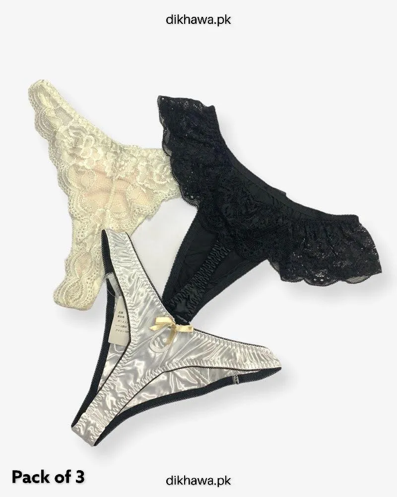 Pack of 3 Imported Stocklot Branded Net Panty Bikini Style Sexy Thong Panty