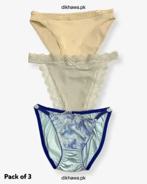 Pack of 3 Imported Stocklot Branded Net Panty Bikini Style Sexy Thong Panty