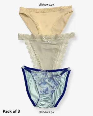 Pack of 3 Imported Stocklot Branded Net Panty Bikini Style Sexy Thong Panty