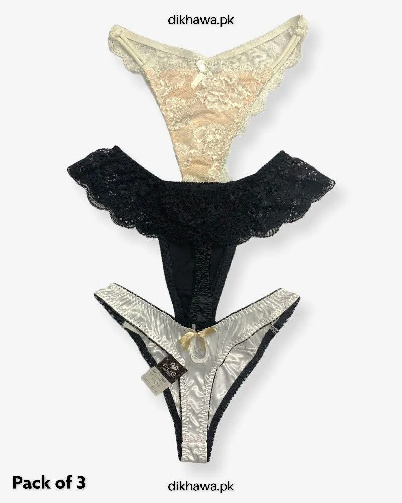 Pack of 3 Imported Stocklot Branded Net Panty Bikini Style Sexy Thong Panty