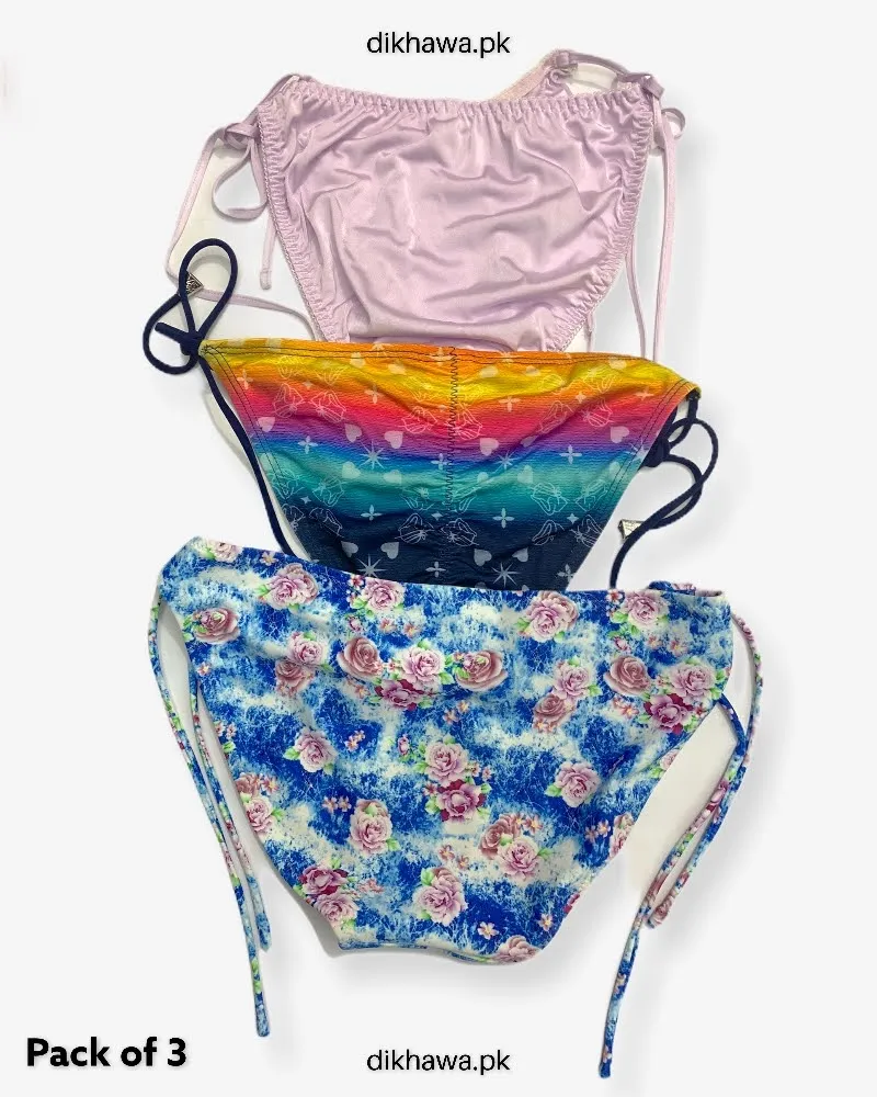 Pack of 3 Imported Stocklot Branded Net Panty Bikini Style Sexy Thong Panty