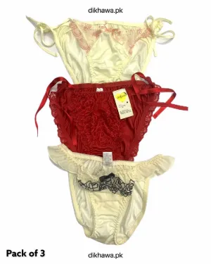 Pack of 3 Imported Stocklot Branded Net Panty Bikini Style Sexy Thong Panty