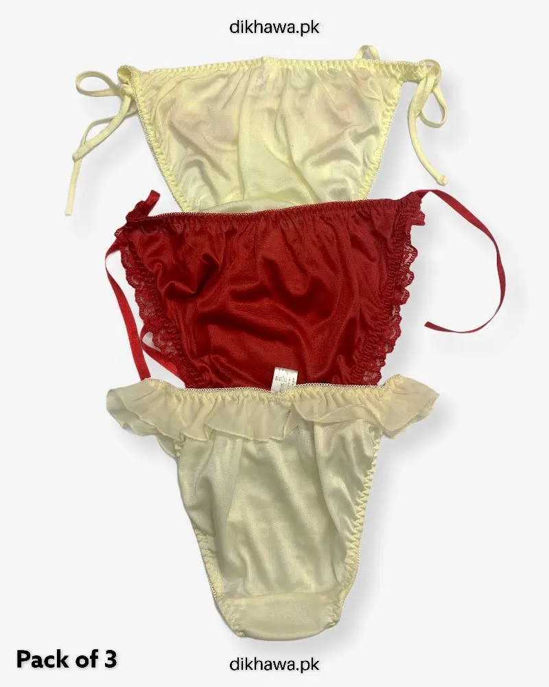 Pack of 3 Imported Stocklot Branded Net Panty Bikini Style Sexy Thong Panty