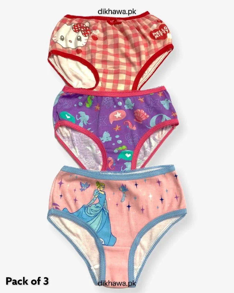 Pack of 3 Kids Panty Imported Stocklot Branded Girls Pure Cotton Printed Briefs Underwear Panty Combo