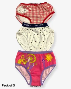 Pack of 3 Kids Panty Imported Stocklot Branded Girls Pure Cotton Printed Briefs Underwear Panty Combo