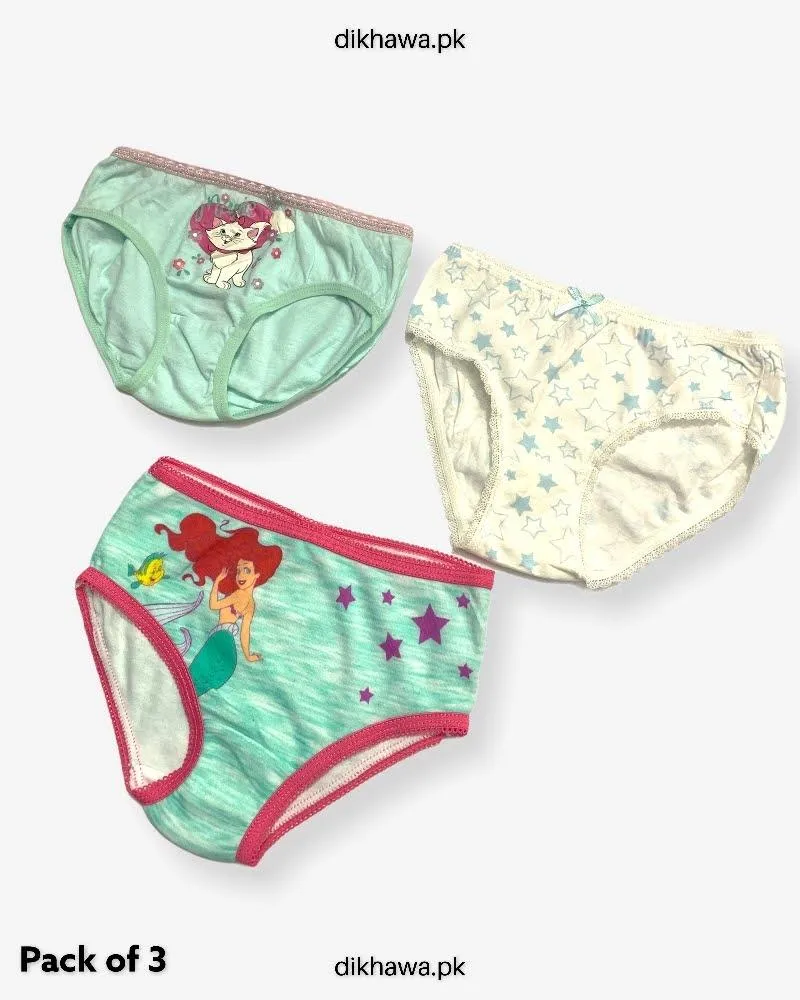 Pack of 3 Kids Panty Imported Stocklot Branded Girls Pure Cotton Printed Briefs Underwear Panty Combo