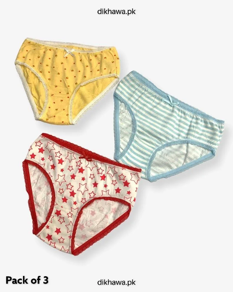 Pack of 3 Kids Panty Imported Stocklot Branded Girls Pure Cotton Printed Briefs Underwear Panty Combo