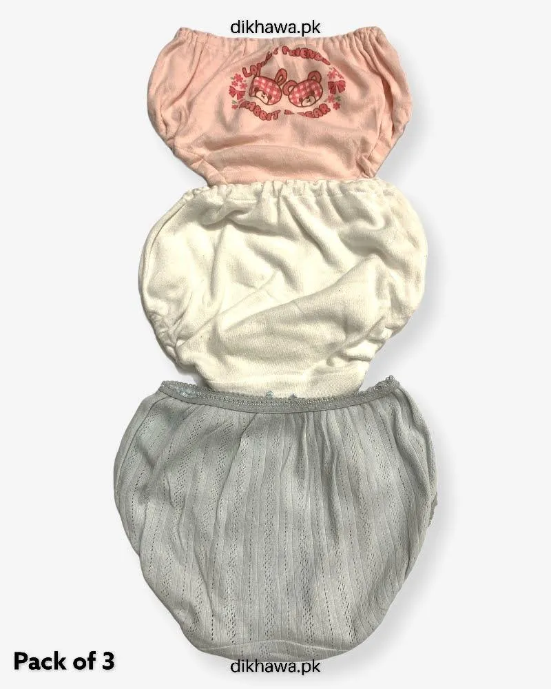 Pack of 3 Kids Panty Imported Stocklot Branded Girls Pure Cotton Printed Briefs Underwear Panty Combo