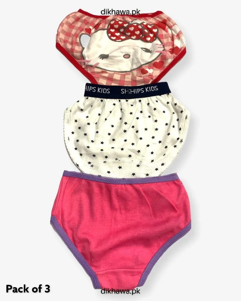 Pack of 3 Kids Panty Imported Stocklot Branded Girls Pure Cotton Printed Briefs Underwear Panty Combo