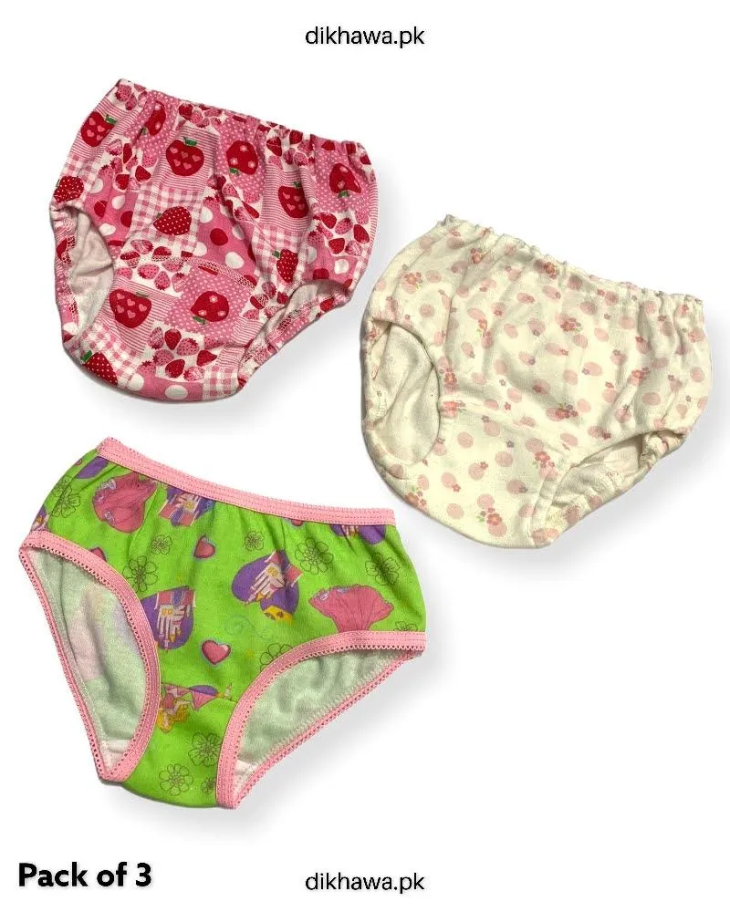 Pack of 3 Kids Panty Imported Stocklot Branded Girls Pure Cotton Printed Briefs Underwear Panty Combo