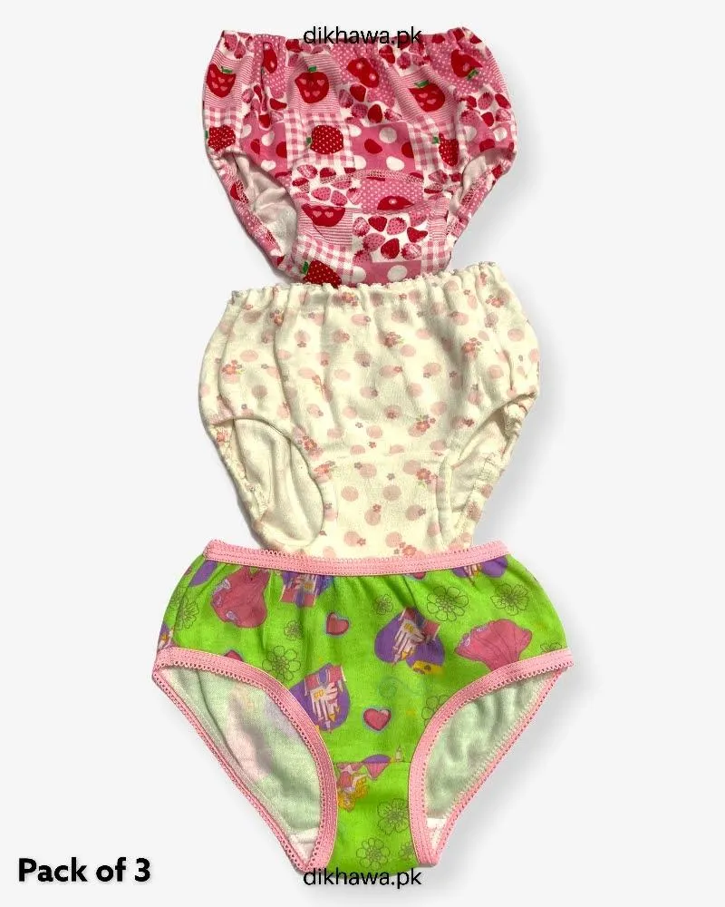 Pack of 3 Kids Panty Imported Stocklot Branded Girls Pure Cotton Printed Briefs Underwear Panty Combo