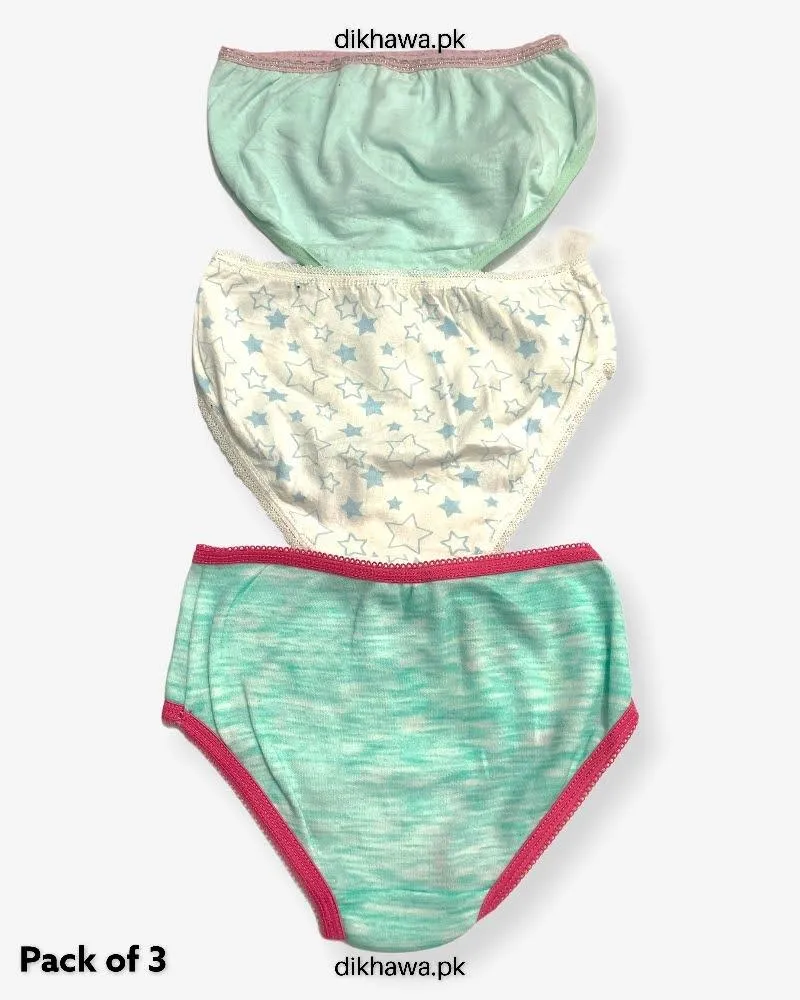 Pack of 3 Kids Panty Imported Stocklot Branded Girls Pure Cotton Printed Briefs Underwear Panty Combo