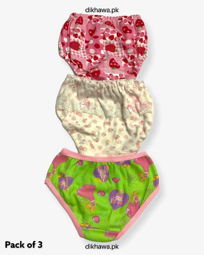 Pack of 3 Kids Panty Imported Stocklot Branded Girls Pure Cotton Printed Briefs Underwear Panty Combo